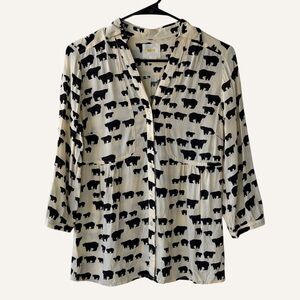 Anthropologie Maeve Woodland Walk Bear Print Button Down Blouse Size 2